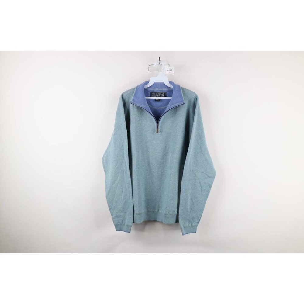 Nat Nast Luxury Originals Mens Medium Cotton Knit Half Zip Pullover Sweater Blue